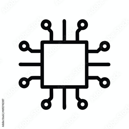 Microchip Processor Line Icon: CPU, Integrated Circuit, Technology Symbol