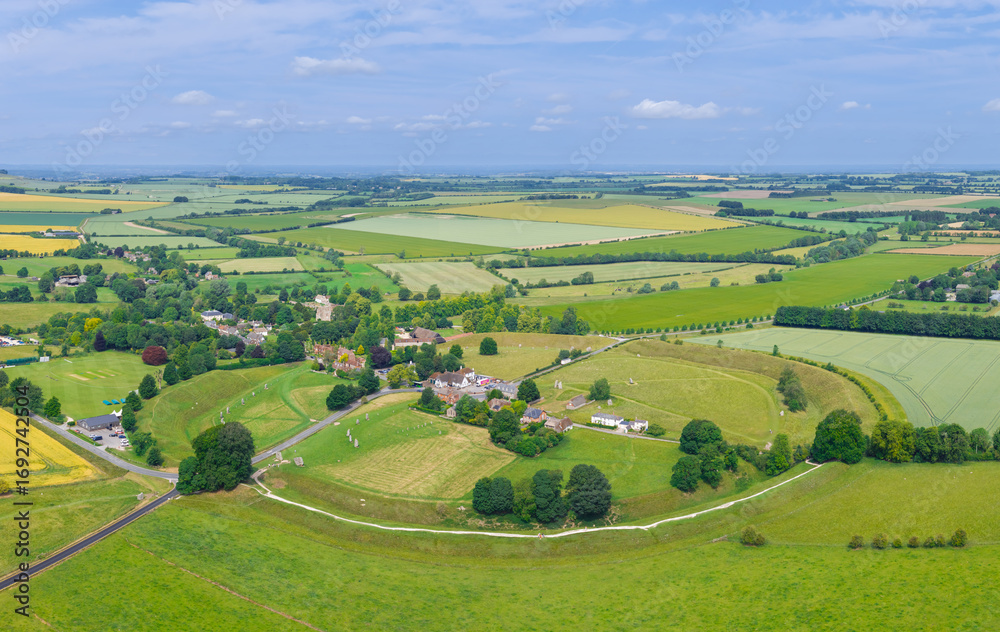 Fototapeta premium Aerial view of Avebury village and the Stone Circle, Wiltshire, England, UK