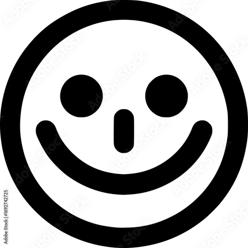 Minimalist black and white vector of a grinning face, bold line art, high contrast modern logo