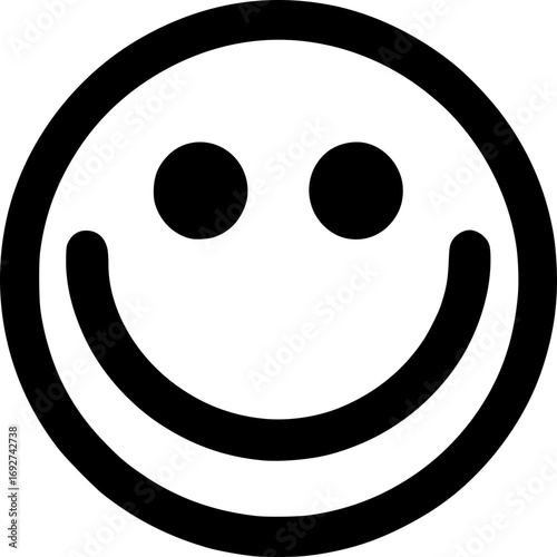 Minimalist black and white vector of a grinning face, bold line art, high contrast modern logo
