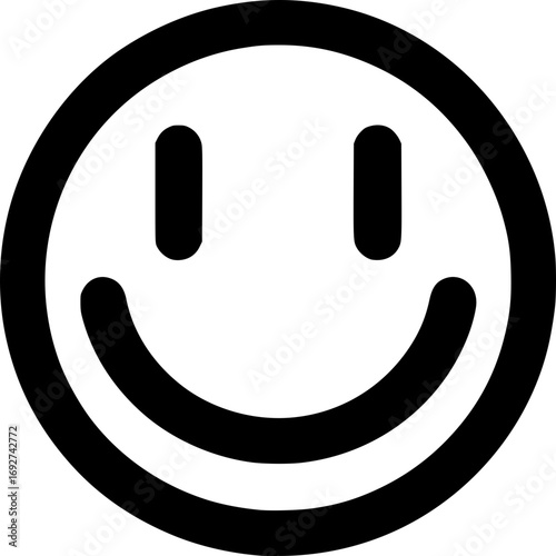 Minimalist black and white vector of a grinning face, bold line art, high contrast modern logo
