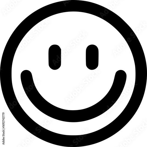 Minimalist black and white vector of a grinning face, bold line art, high contrast modern logo