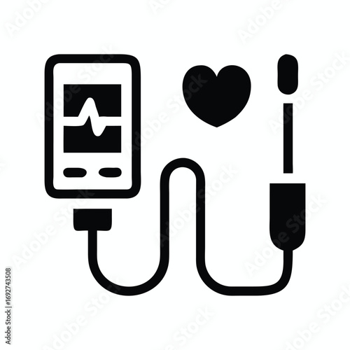 Mobile Heart Monitoring Icon: Smartphone ECG Sensor, Telemedicine Health App