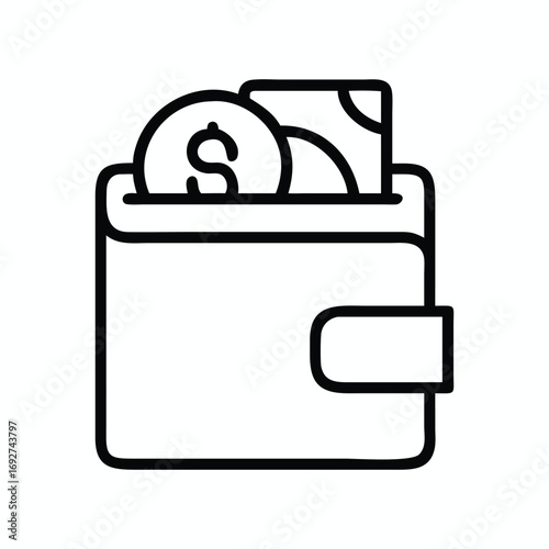 Wallet with Cash and Dollar Coin Icon  Finance, Payment and Savings Outline Vector