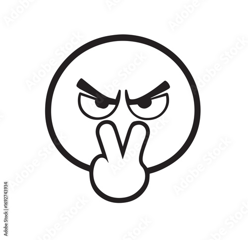 Angry Face Emoji with Peace Sign Hand Gesture Line Art furious