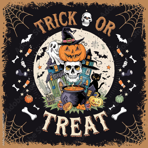 2d vector illustration Halloween t shirt icon design items ghost character Candles in carved pumpkin 