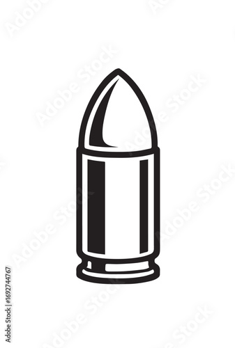 Black and white illustration of a single bullet on a white background cartridge ammunition