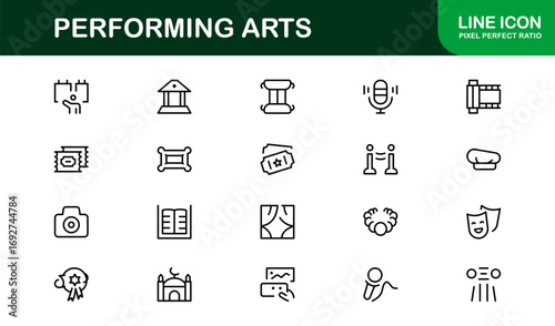 Performing Arts Professional Line Icon Set – Modern Minimal Vector Collection for Theater, Dance, and Music