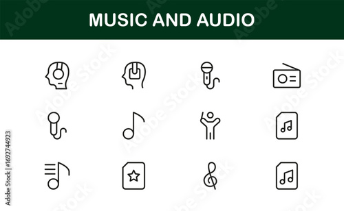 Music and Audio Professional Line Icon Set – Modern Minimalist Vector Symbols for Playlists and Sound