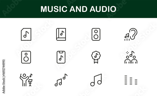 Music and Audio Professional Line Icon Set – Modern Minimalist Vector Symbols for Playlists and Sound