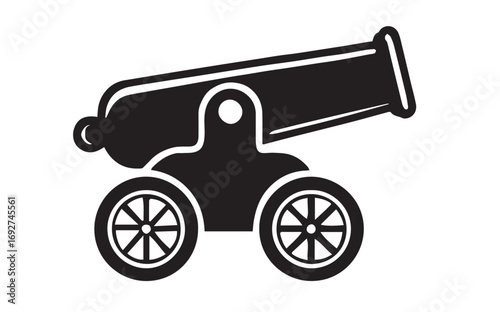 Black Silhouette of an Old Cannon on Wheels artillery weapon