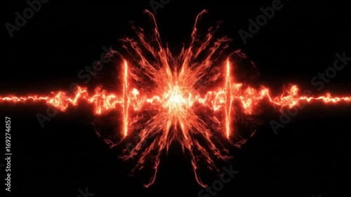 Dynamic orange energy streams across a black background for a powerful technology video effect