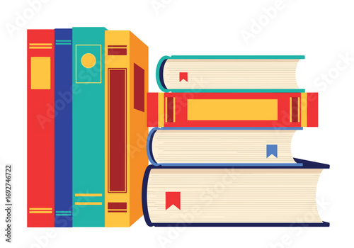 Vibrant stack of colorful books for reading and education