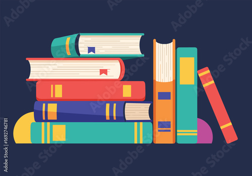 A stack of colorful books leaning against each other ready to be read
