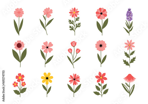 A whimsical assortment of delicate spring blossoms adorning green stems