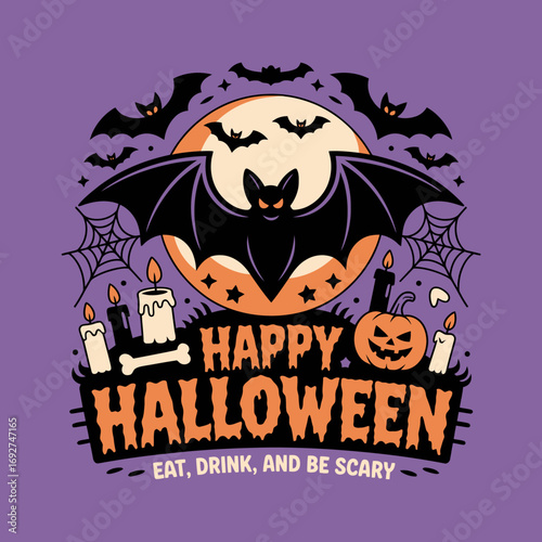 2d vector illustration Halloween t shirt icon design items ghost character Candles in carved pumpkin 
