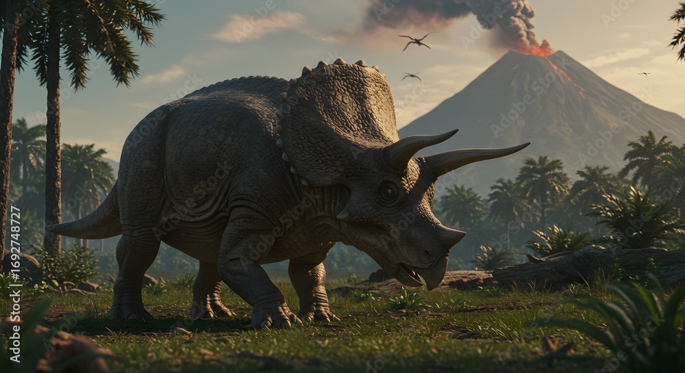 Fototapeta premium Dinosaur in prehistoric landscape