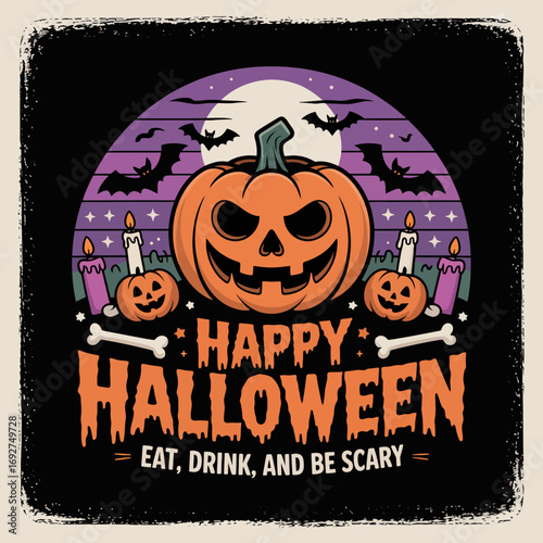 2d vector illustration Halloween t shirt icon design items ghost character Candles in carved pumpkin 