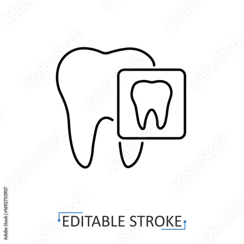 A dental x-ray icon in minimalist style with editable stroke. Medical symbol, dentistry element, healthcare object, oral care concept, stomatology design, anatomy pictogram, diagnostic equipment