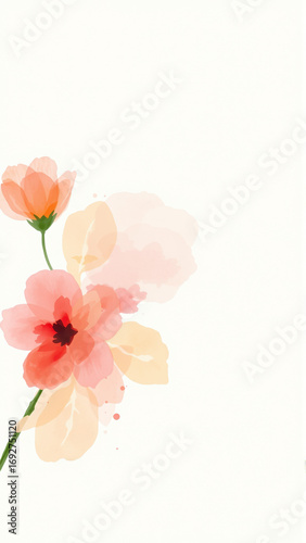 Delicate watercolor drawing of flowers in pastel colors on a light background
