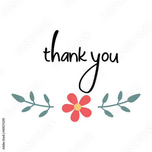 Hand drawn thank you text with floral accents and a single flower lettering calligraphy