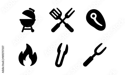 Grill tool icons: silhouette set for bbq and outdoor cooking designs
