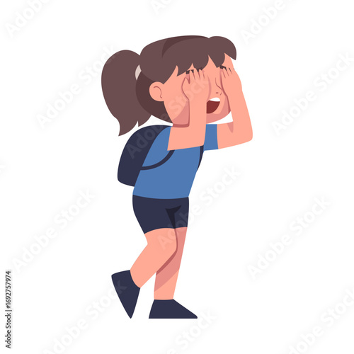 Lost Girl Child Standing in Unfamiliar Place Vector Illustration