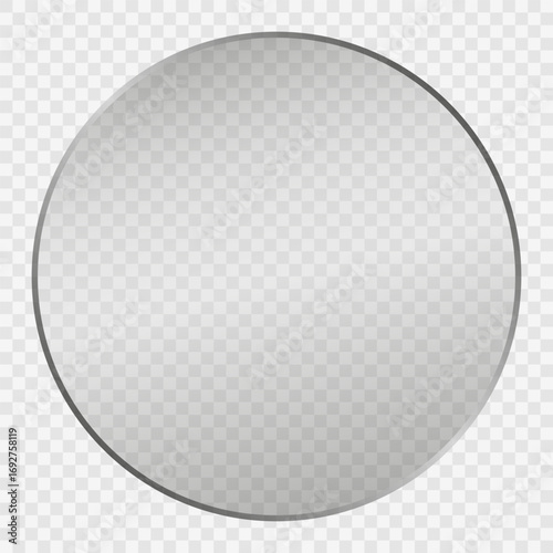 Gray circle with beveled edges creating a 3D effect, transparent clear glass element