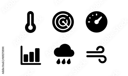 Minimalist weather and measurement icons in black silhouette style
