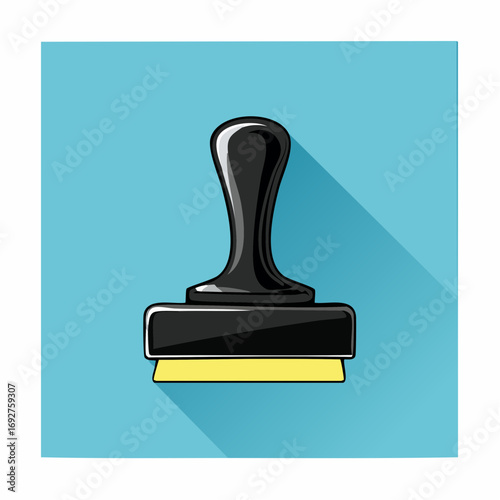 Hand drawn black paint stamp on bright blue bg.