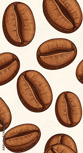 Hand drawn cartoon coffee beans seamless pattern background design espresso caffeine breakfast beverage roasted aroma drink