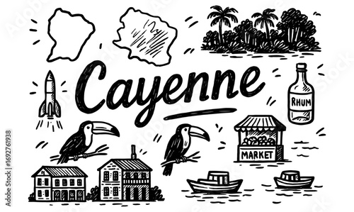 Cayenne highlights: tropical wildlife, architecture, and culture sketch