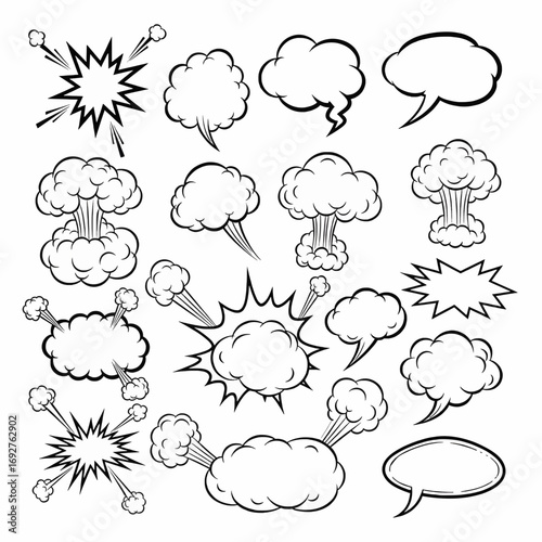 Explosion Speech Bubbles Vector Art - A Collection of Comic Book Style Bursting and Speaking Clouds