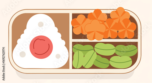 Delicious Japanese bento box onigiri rice healthy meal Japan Food Lunch Minimal Flat Vector Graphic Illustration