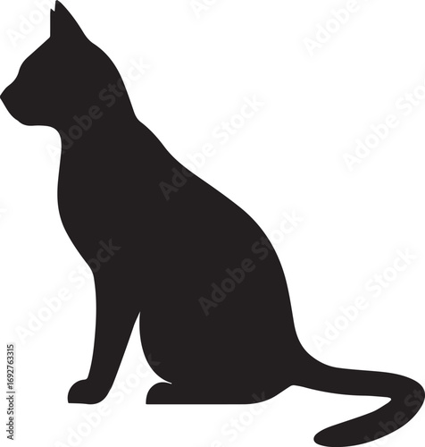 Sitting Black Cat Silhouette Vector Illustration

