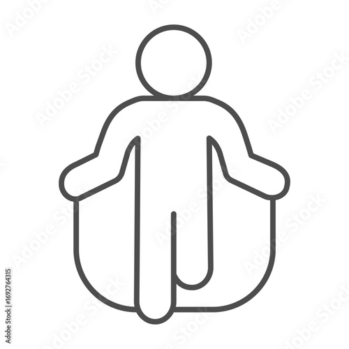Athlete man with jump rope thin line icon, body building concept. Vector graphics. Sportsman exercise and training sign on white background, outline style icon for mobile or web design.