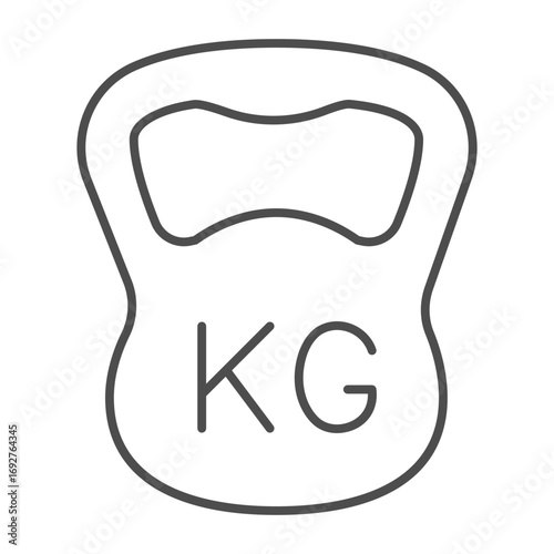 Kilogram weight heavy kettlebell thin line icon, body building concept. Vector graphics. One big kettlebell, training sign on white background, outline style icon for mobile or web design.