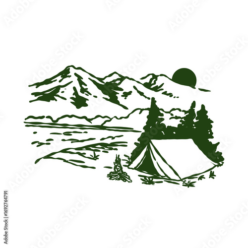 Outdoor camping landscape vector illustration