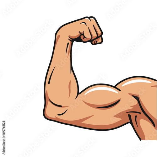 "Cartoon Illustration of a Flexed Muscular Arm"