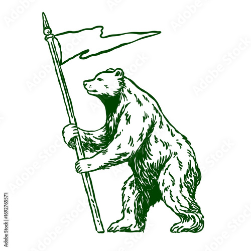 Bear holding an flag vector illustration
