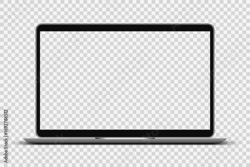 Modern laptop computer mockup with shadow isolated on transparent background
