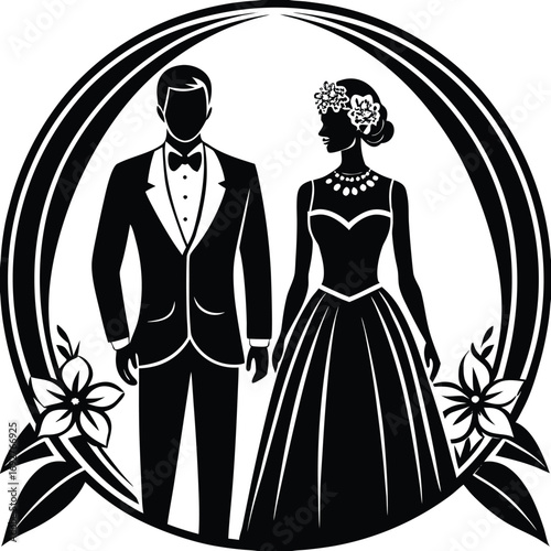Wedding Couple Icon Set Of Silhouette Vector, sign, pictogram, lovebird, pair, iconography
