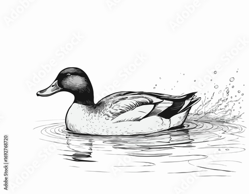 Duck swimming sketch hand drawn Farming hunting Vector illustration