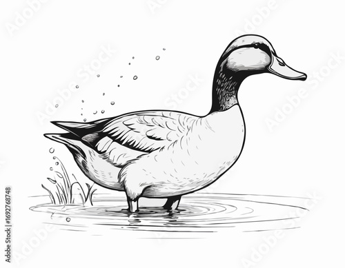 Duck swimming sketch hand drawn Farming hunting Vector illustration