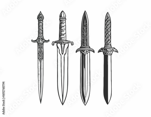 Vintage dagger sketch hand drawn Vector illustration.
