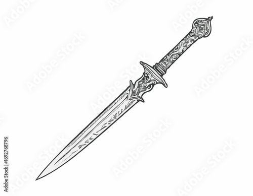 Vintage dagger sketch hand drawn Vector illustration.