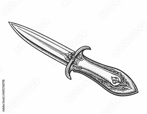 Vintage dagger sketch hand drawn Vector illustration.