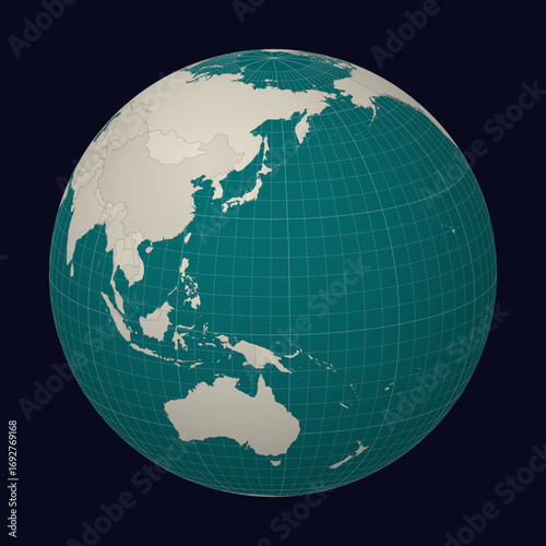 Northern Mariana Islands on the map. Globe centered to Northern Mariana Islands. Country location on the world map. Teal Pale Mint color palette. Globe with countries, meridians and parallels.