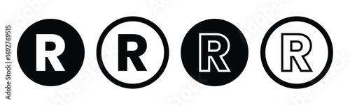 Registered trademark symbols in black and white with variations of the letter r inside circles