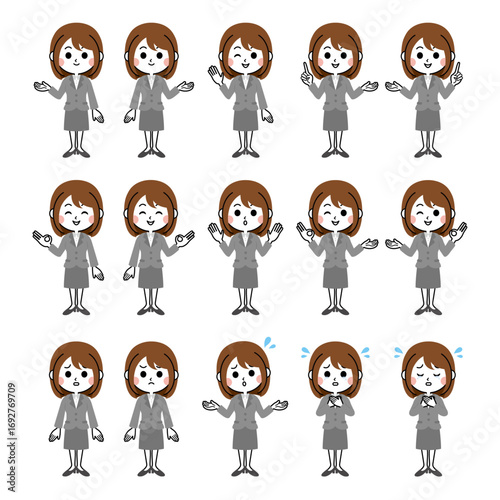 女性会社員のイラストセット